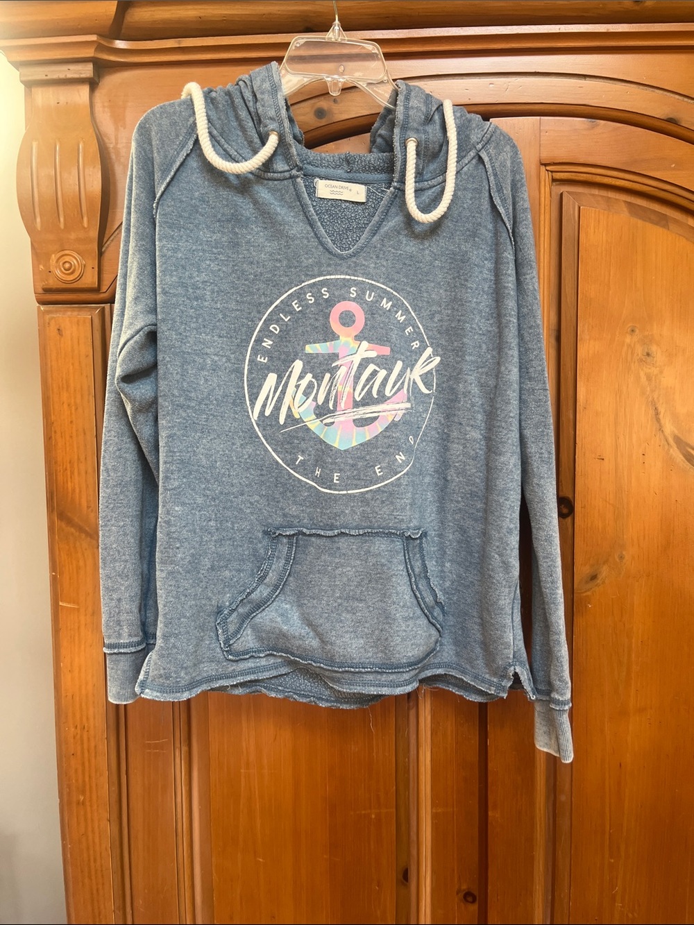 Ocean Drive Washed Blue Anchor Graphic Hoodie